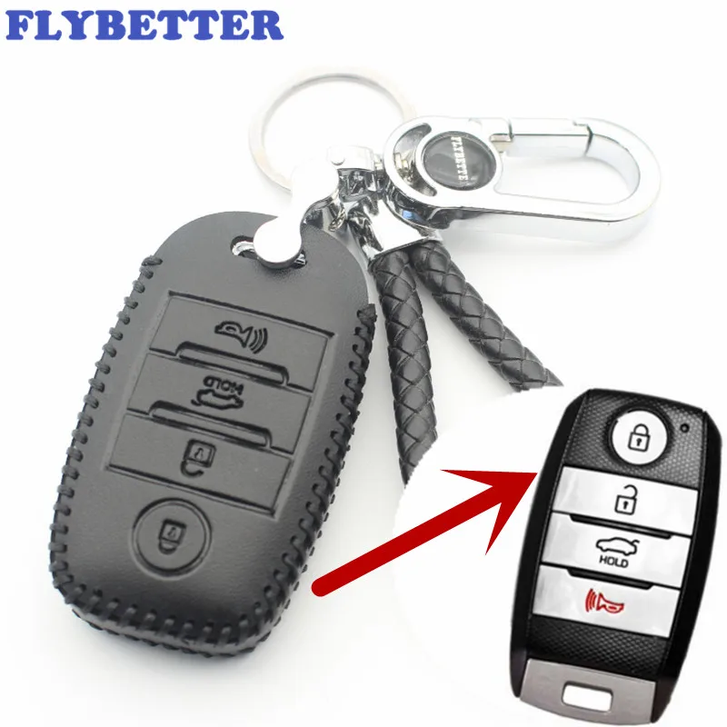 Чехол для смарт ключей FLYBETTER из натуральной кожи с 4 кнопками Kia Sorento/Rio/Rio5/Optima Car Styling (B) L74|Футляр