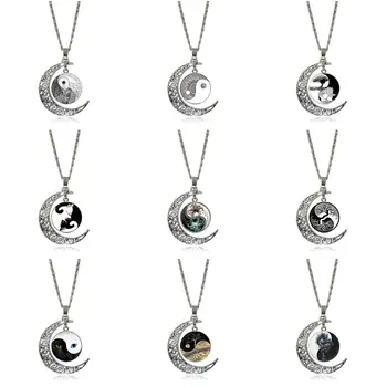 

EJ Glaze For Women Kids Ying Yang Taichi Glass Cabochon Pendant Necklace Fashion Necklace