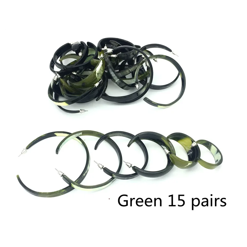 Green 15 pairs Серьги Мода C-type акриловые серьги-кольца ювелирные изделия синий красный розовый зеленый серый бежевый серьги-апельсины набор серьги - Окраска металла: Green 15 pairs