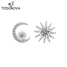 Todorova блестящие серьги-гвоздики с кубическим цирконием и кристаллами, асимметричные солнечные серьги в виде Луны и звезды для женщин и девушек, ювелирные изделия для ушей