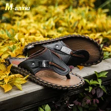 M-anxiu/ г. Летние мужские кожаные сандалии Повседневная модная мягкая подошва, с открытым носком, без шнуровки, плоские сандалии в стиле пэчворк