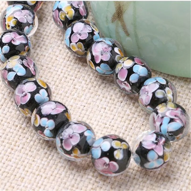 10pcs/lot 14mm Rose Flower Petal bead Glass Beads European Spacer Beads
