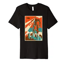 Vintage Robot Attacking City Retro Style T Shirt Free shipping newest Fashion Classic Funny Unique gift attacking rural poverty