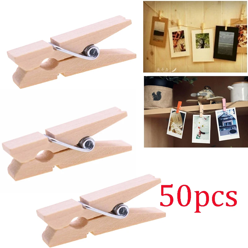 50Pcs/Pack Mini Photo Clothes Clip Wooden Home Organizer Clothespin Peg