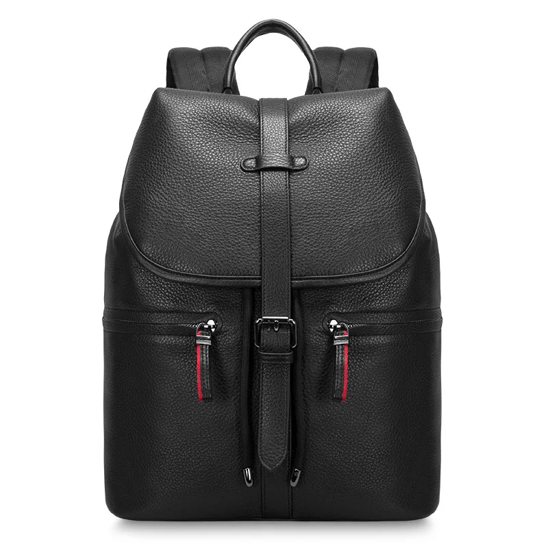 Qurezon Kapazität Laptop Echtem Bagpack 2018 9 Leder Rucksäcke Der Freizeit Black Neue 14 Große Zoll Tasche Marke Reise Männer Rucksack fqqY5w