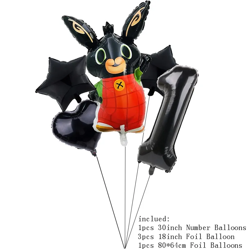 5 шт. Детская футболка с кроликом Бинг Фольга воздушный шар с изображением мультяшного кролика воздушные шарики в виде животных со звездой для детей; на возраст 1, 2, 3, 4, 5, 6th День рождения игрушки-украшения Globos - Цвет: 30inch Number 1