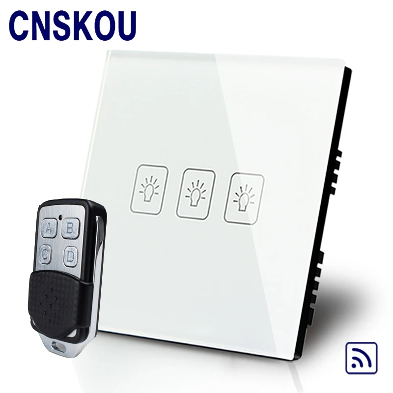 CNSKOU British Standard 3 Gang 1 Way AC220~250V Smart Home Intelligent 433MHZ Wireless RF Remote Control Touch Electrical Switch