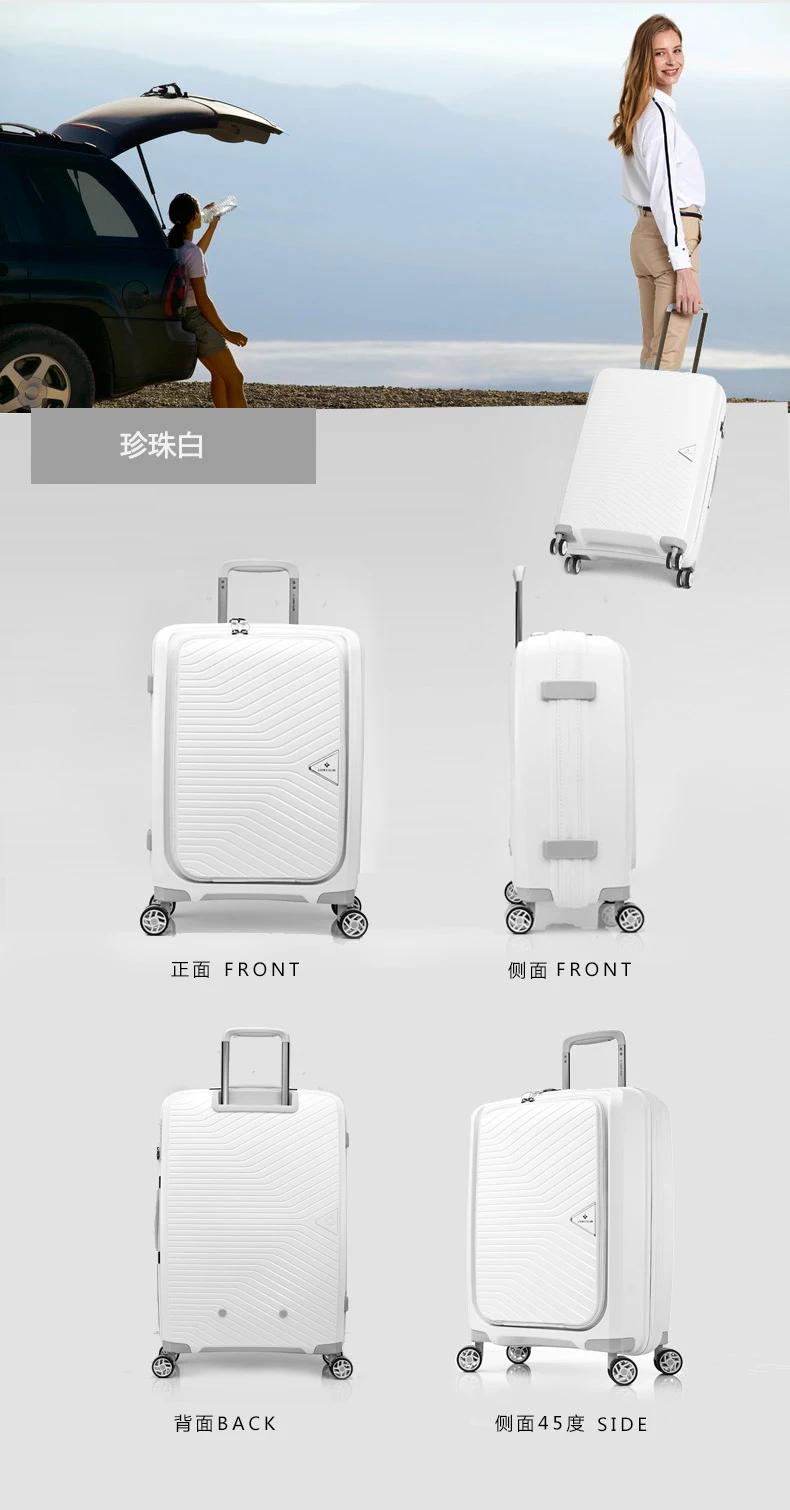 Новая модная Сверхлегкая сумка для багажа 20 дюймов, полипропиленовая дорожная сумка с передним карманом, сумка для багажа на колесиках, фирменный чемодан на колесиках