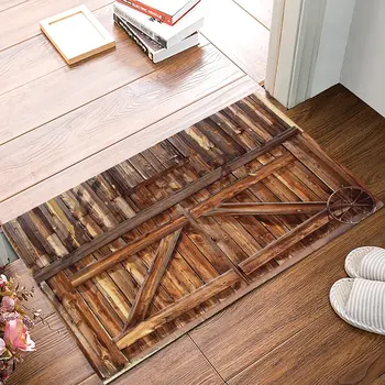 

Country Rustic Old Barn Wood Brown Door Mats Kitchen Floor Bath Entryway Rug Mat Absorbent Indoor Bathroom Rubber 32 x 20 Inch