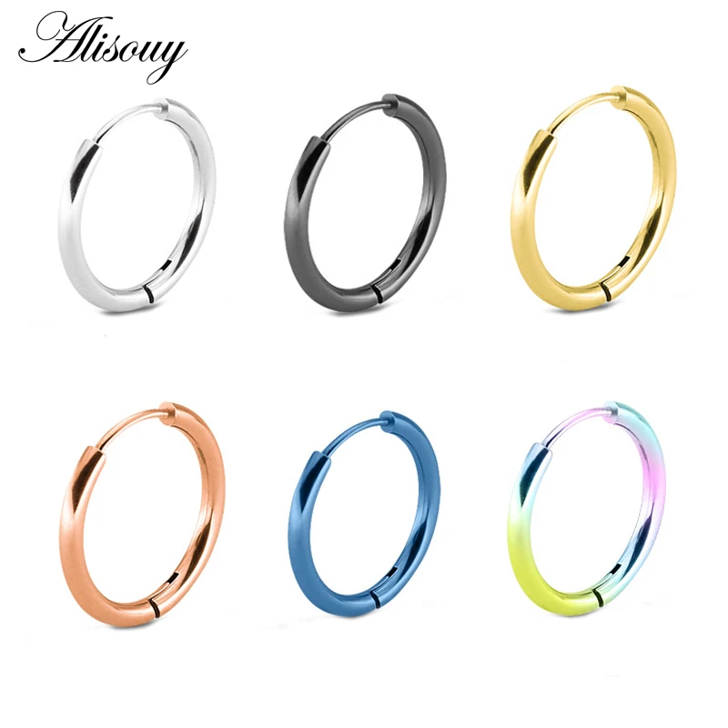 

Alisouy Gold Silver Black Small Hoop Earrings Huggie Stainless Steel Ring Earring Circle Fashion Earrings For Women Man Jewelry