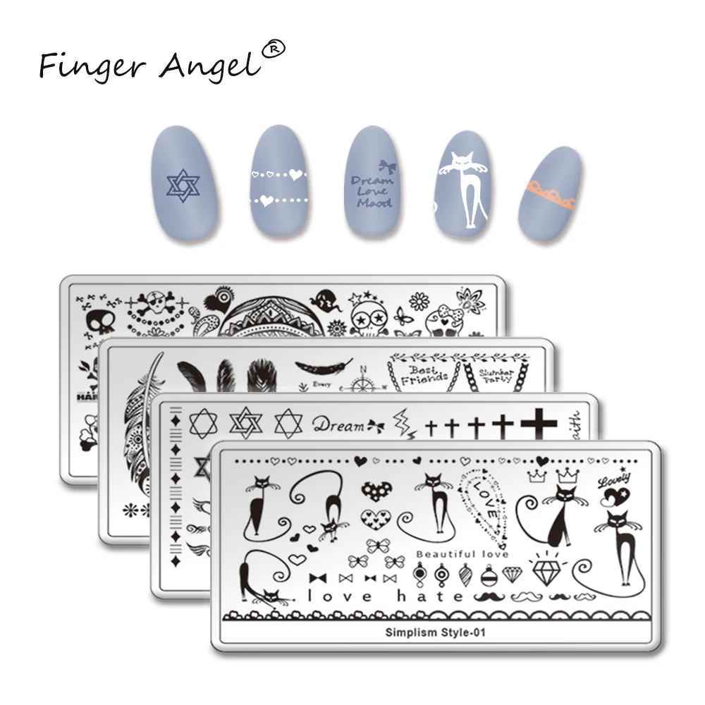 Finger Angel 1 шт. пластины для штамповки ногтей штамп изображения пластырь перо покер милый дизайн 6*12 см шаблон для ногтей DIY Инструменты для маникюра