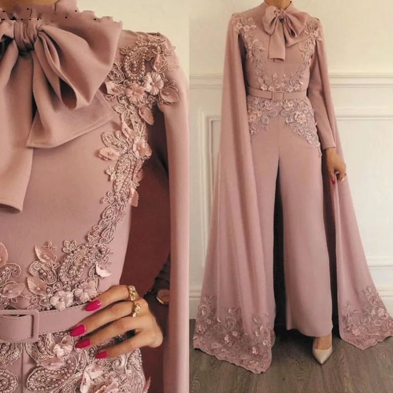 Уникальные стильные вечерние одежды комбинезон для женщин кружевные аппликации Брюки Дубай арабское вечернее платье Выпускные платья