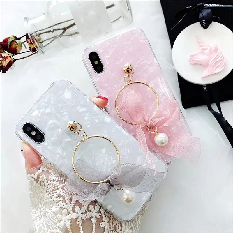 Модный мягкий чехол для телефона iPhone 6 6s 7 8 plus X с золотым кольцом лазерным бантом и