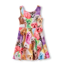 Hot Sell 2016 Kids Fashion Dresses For Little Girls Dog Print Girl Dress Cartoon One Piece Frock Design Toddler Dresses