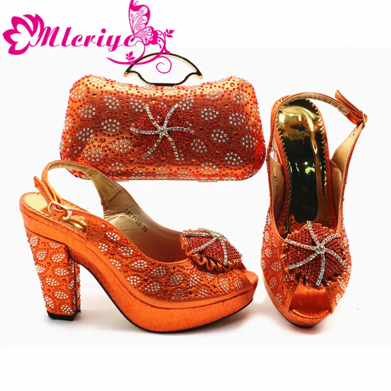 

New Arrival Crystal Ladies Shoes And Bag Set Italian Style Rhinestone Middle Heels Shoes And Woman Bag Set For Party TX-997