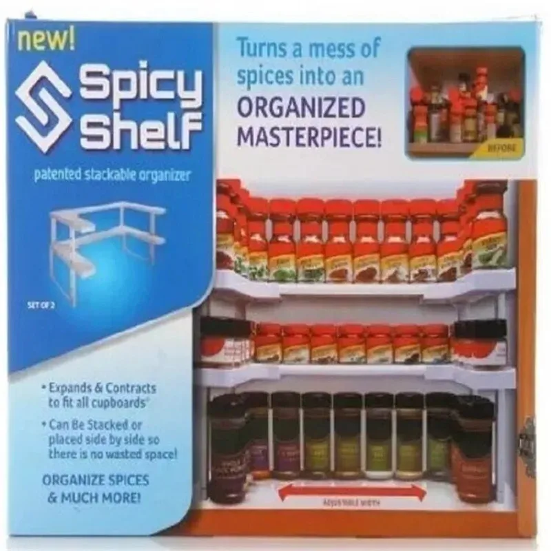 

2 Layers Adjustable Spicy Shelf Kitchen Spice Organizer Storage Rack Spice Seasoning Carrier Cosmetic Rack Storage Rack