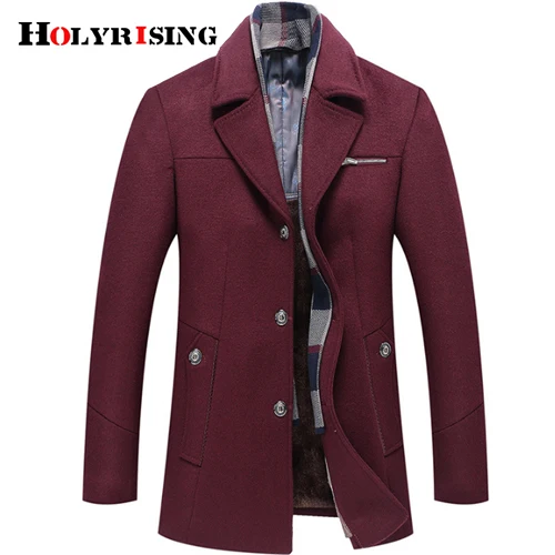 Holyrising зимнее пальто для мужчин abrigo hombre M-6XL Размер abrigo hombre invierno шерстяное пальто для мужчин Толстая шерстяная куртка 4 цвета 18438-5 - Цвет: wine red