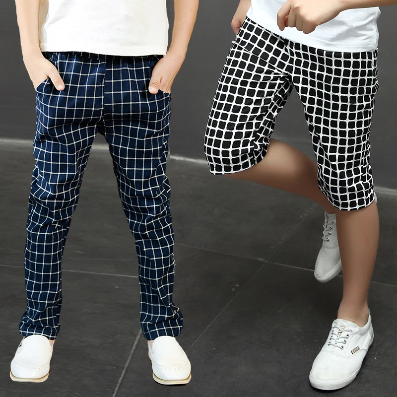 

Children's clothing boys slim long trousers summer boy casual plaid capris big boy summer skinny pants