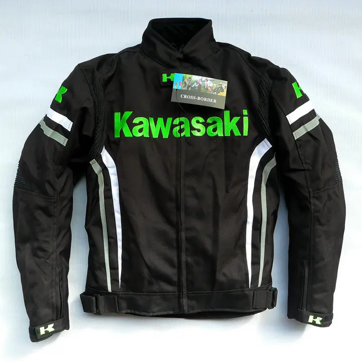 

MEN Black Color Motorcycle Jacket For Kawasaki Racing Suits Oxford Cloth 600D With Removable Cotton Gall Rigid Brace Man Coat C