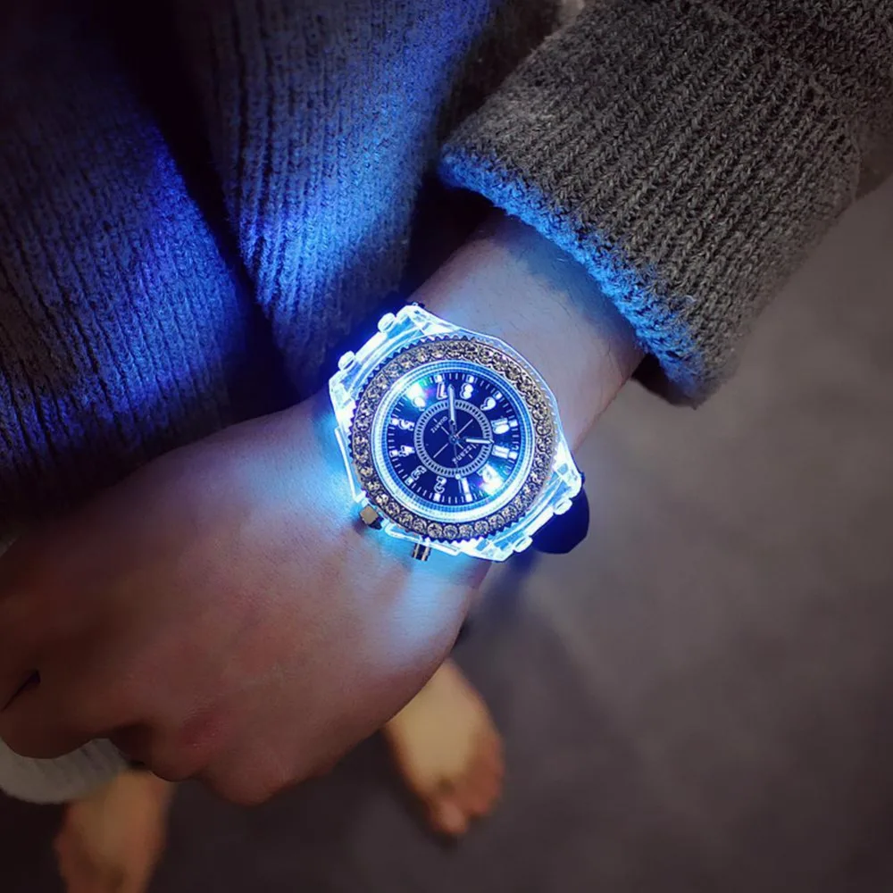 Световой светодиодный спортивные часы женские кварцевые часы женский силиконовый Наручные часы светящиеся Relojes Mujer светодиодный Flash