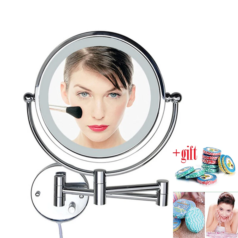 

8 Inch LED Light Wall-mounted folding cosmetic mirror 5X Magnifying LED Makeup Mirror bathroom mirror For Gift Free Shipping