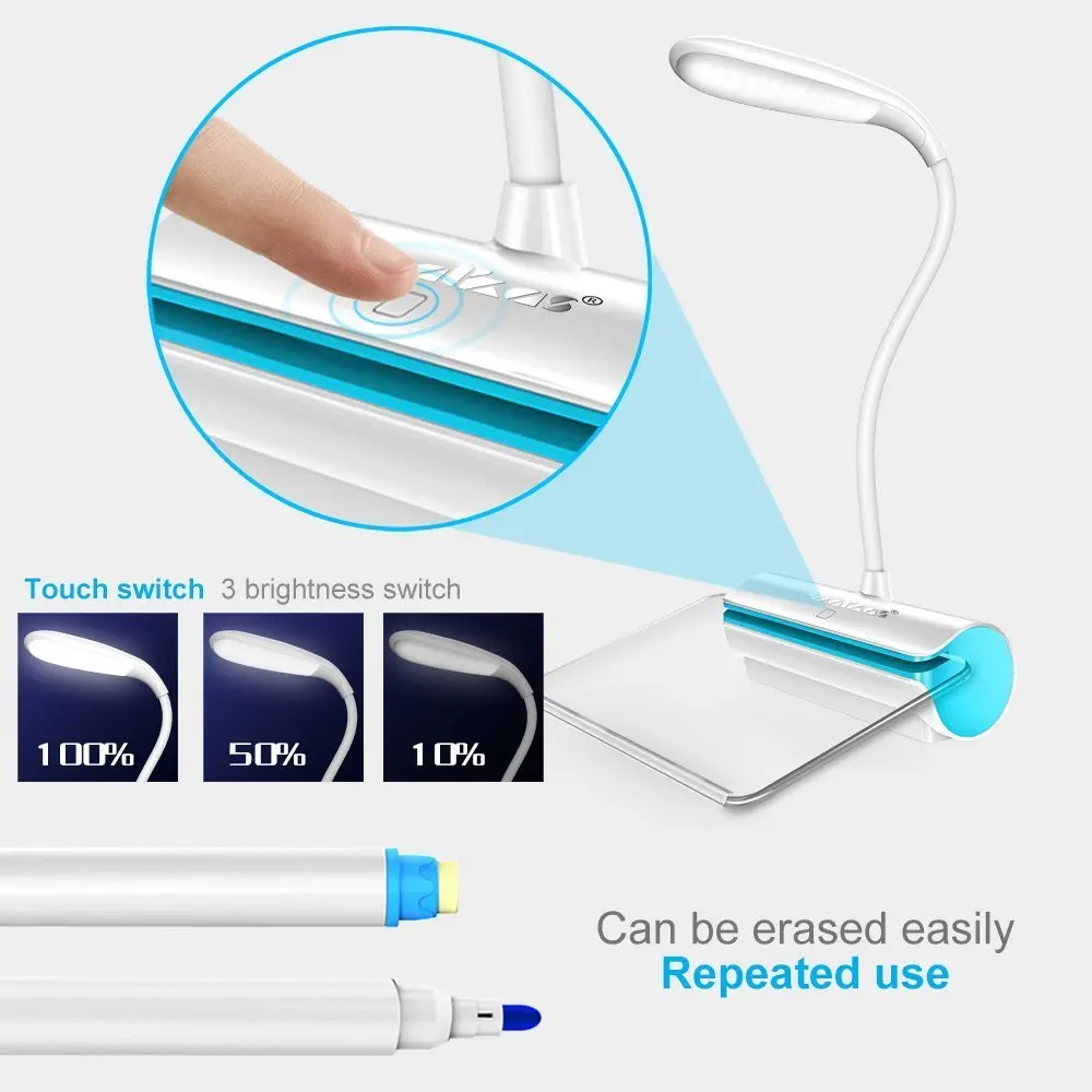 USB перезаряжаемая Настольная лампа с 3 режимами затемнения светодиодный настольная лампа с сенсорным выключателем защита для глаз светильник для чтения лампа для слов с доской для сообщений
