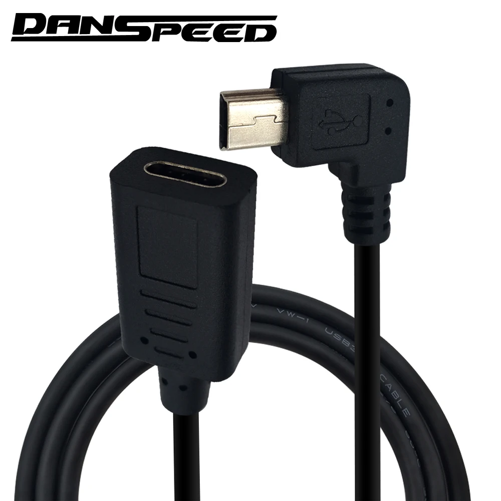

DANSPEED USB 3.1 Type-C Female to Mini USB 5Pin Male Right Angle Adapter Charging Cable Length 25cm