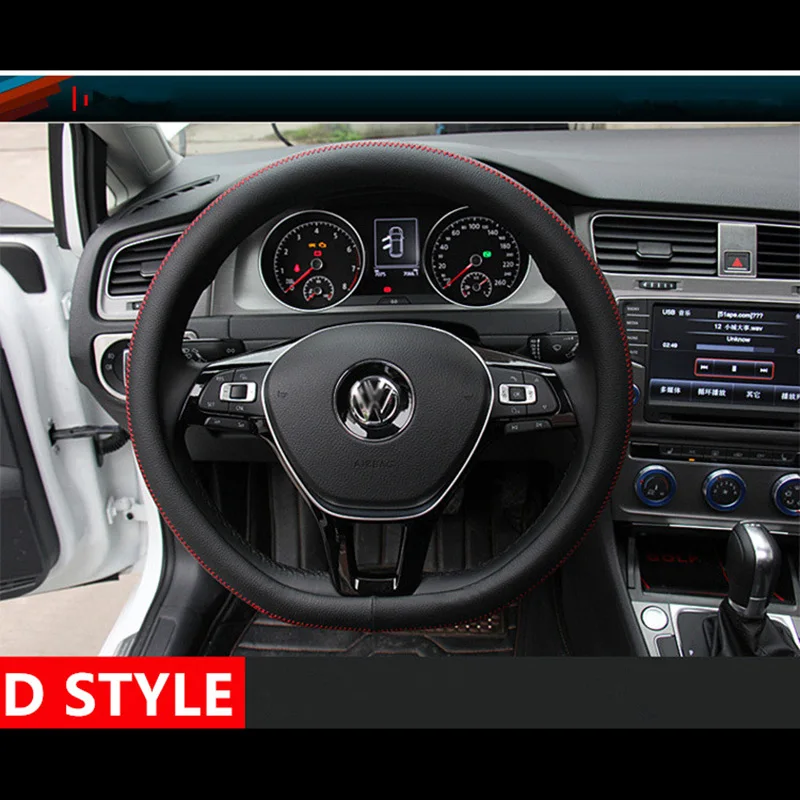 D Ring Genuine Leather Steering Wheel Cover For Car Accessories VW Golf