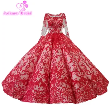 

100% Real Photos Robe De Mariage Luxury Bride Dresses 2018 Bridal Gowns Floor Length Lace Beaded Arabic Red Wedding Dresses