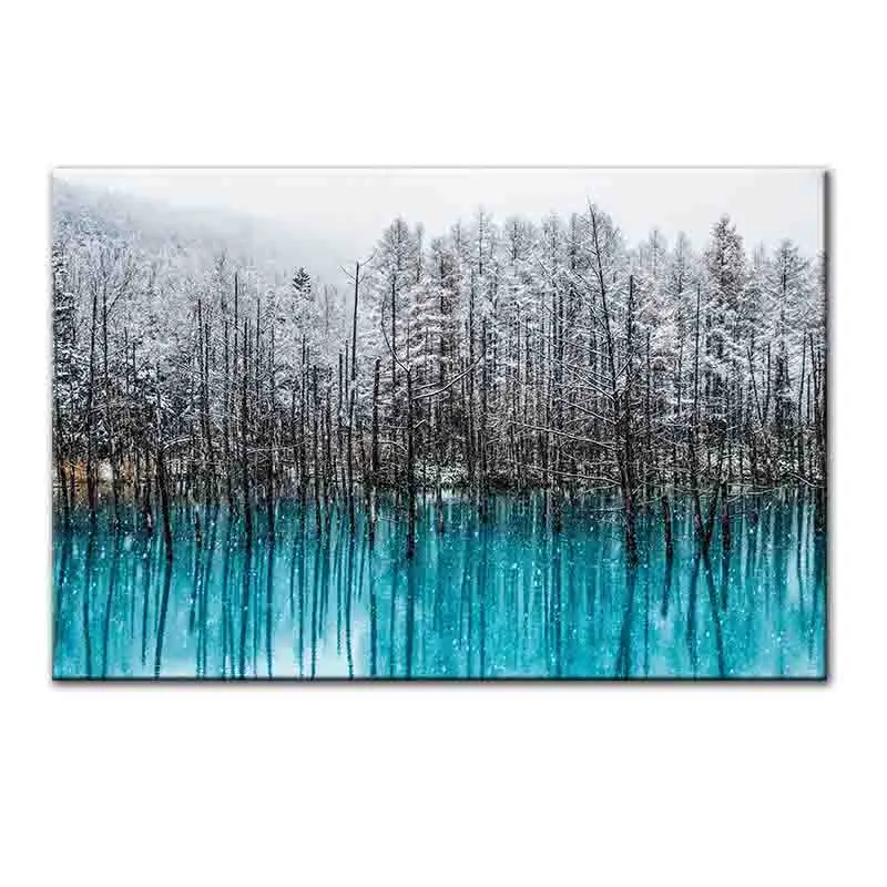 GOODECOR пейзаж холст живопись Зимний снег стены Искусство Синий Lakescape картина живопись Декор для гостиной