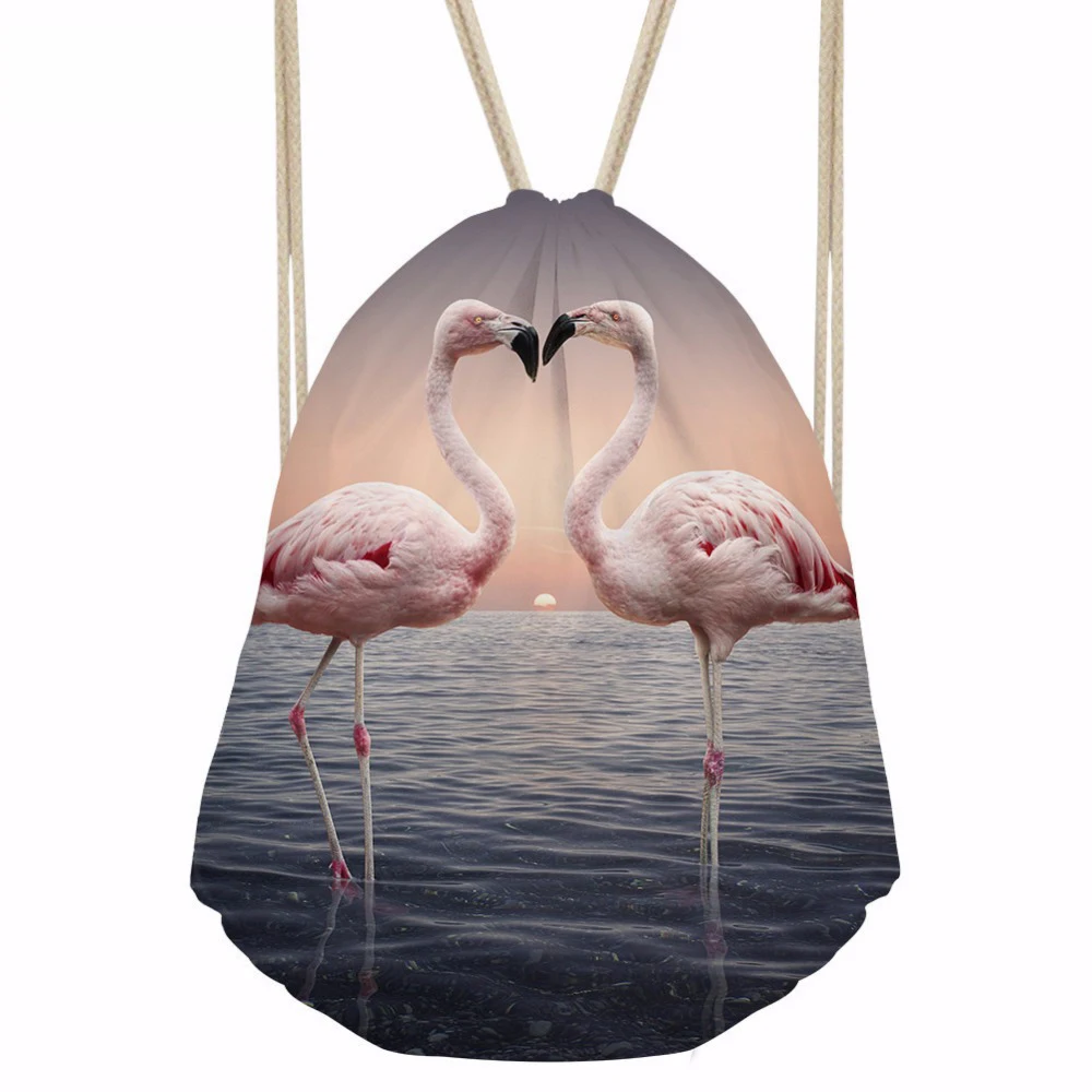 ThiKin Flamingo Printing Women Daily Drawstring Bags Backpack Casual Ladies Shopping Bag Storage Bag Girls Kids