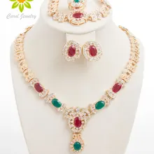 Модные женские золотые цвета набор украшений для костюма Кристалл ожерелье серьги, браслет, кольцо свадебные аксессуары африканские бусины