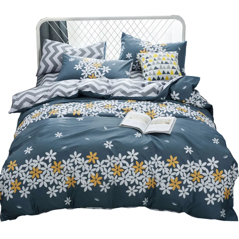 cotton bedding sets 4pcs blue floral duvet covet set twin full queen