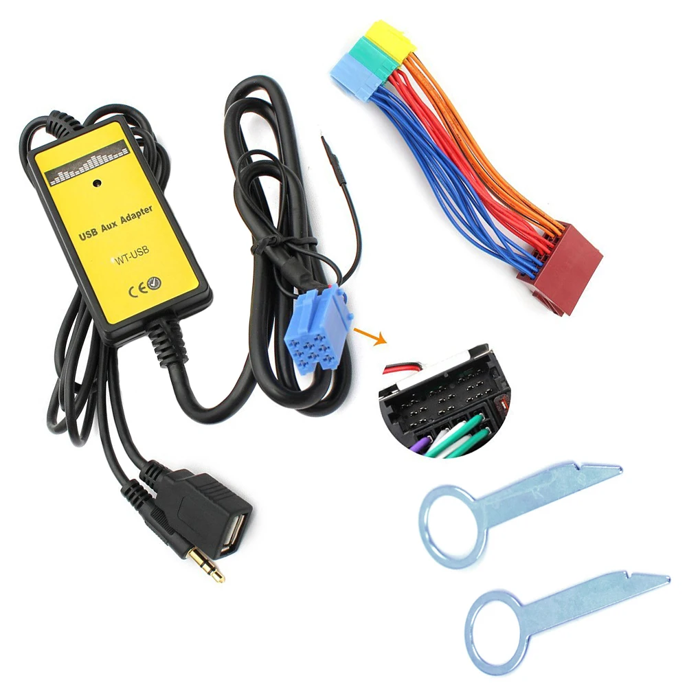 Car Stereo Mini ISO 8Pin Port AUX USB Audio Cable AdaptOr for Audi A4
