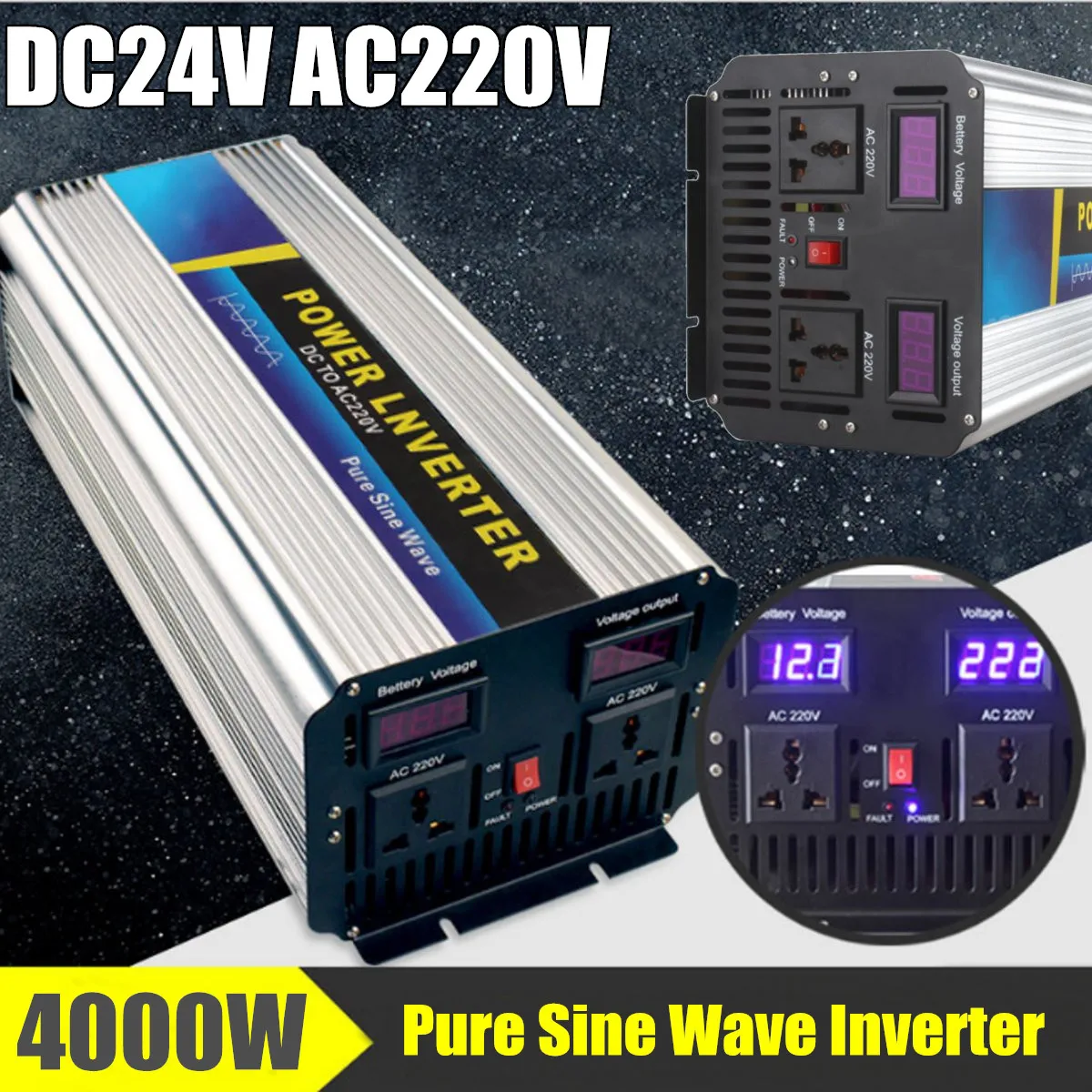 

4000W Pure Sine Wave Modified Power Inverter Max 8000W DC24V To AC220V