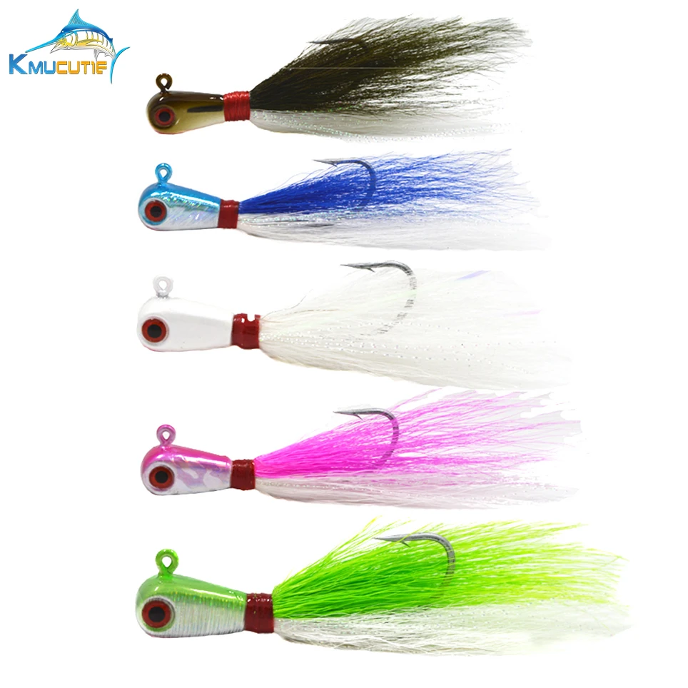 1 унция 3D глаза Bucktail jig 5 цветов большая игра морская Мормышка свинцовая головка приманки для ловли басов