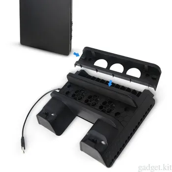 

2 in 1 Vertical Stand for PS4 Slim PRO with Cooling Fan Controller Charging Station and 2 Port USB Hub