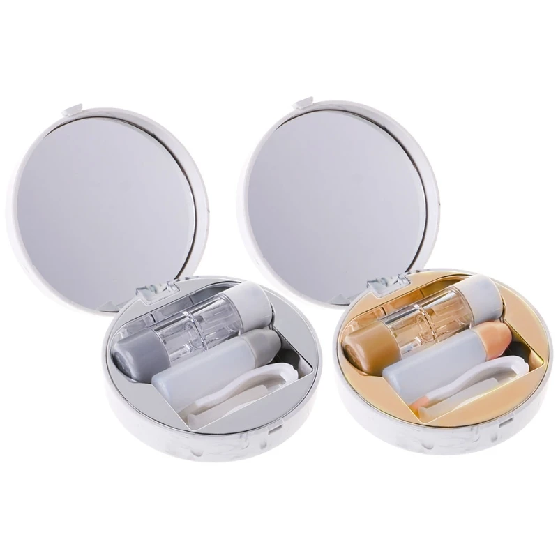 

Round Contact Lens Box Marble Objectives Portable Mirror Case Storage Container