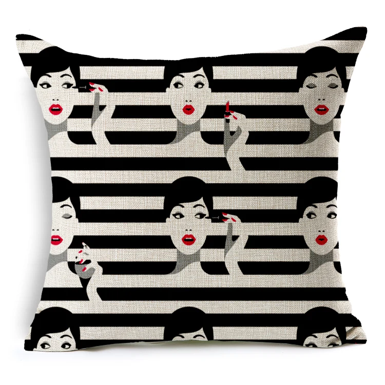 pillow case cover cotton and linen simple black and white style fashion makeup girly pop art pillow cushion satijn kussensloop pillow case cover cotton and linen simple black and white style fashion makeup girly pop art pillow cushion satijn kussensloop