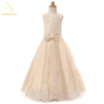 

2019 New Scoop Lace A-Line Flower Girl Dresses with Appliques Bow Organza Princess Pageant Gown Vestidos De Comunion L52