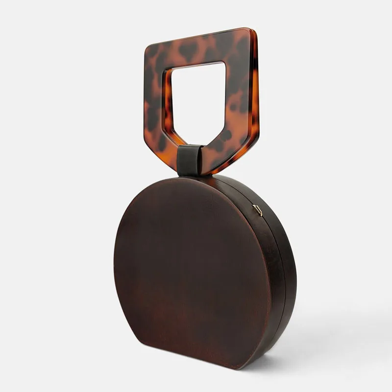 

vintage amber Acrylic handle women handbags designer round box shoulder bags luxury wooden crossbody bag evening clutch purses