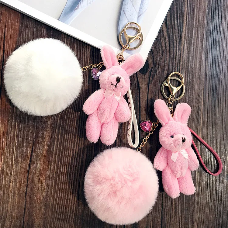 Новые модные брелоки с большим помпоном милый розовый кролик Висячие аксессуары