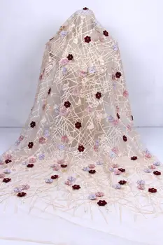 

Embroidery French Net Lace Fabric High Quality 3D Handmade Beads Tulle Lace African Lace Fabric for Nigerian Party