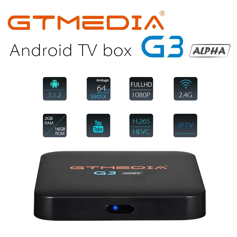 GT медиа G3 ТВ BOX Android 7.1.2 OS Смарт ТВ контейнер под элемент питания 2 Гб оперативной памяти, 16 Гб встроенной памяти, процессор Amlogic S905X 4 ядра 2,4 ГГц Wi Fi Декодер каналов кабельного телевидения компьютерной приставки к телевизору 1 ГБ 8 ГБ pk X96 мини ES