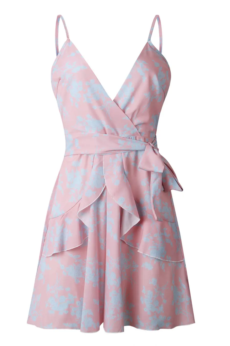 Gladiolus 2019 Women Summer Dress Sleeveless V Neck Floral Print Belt Tunic Mini Sexy Bohemian Dress Women Ruffle Beach Dresses  (24)