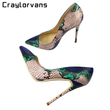 Craylorvans/женские туфли на высоком каблуке наивысшего качества со змеиным принтом сакуры; Новинка года; модные вечерние пикантные женские туфли синего цвета для свадьбы; размер 43