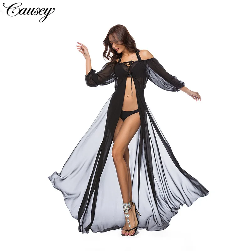 

Saida De Praia Beach Cape Cover Up Dress For Summer Ladies Tunics Pareo Large Size Women Wear New Bohemia Chiffon Solid Acetate