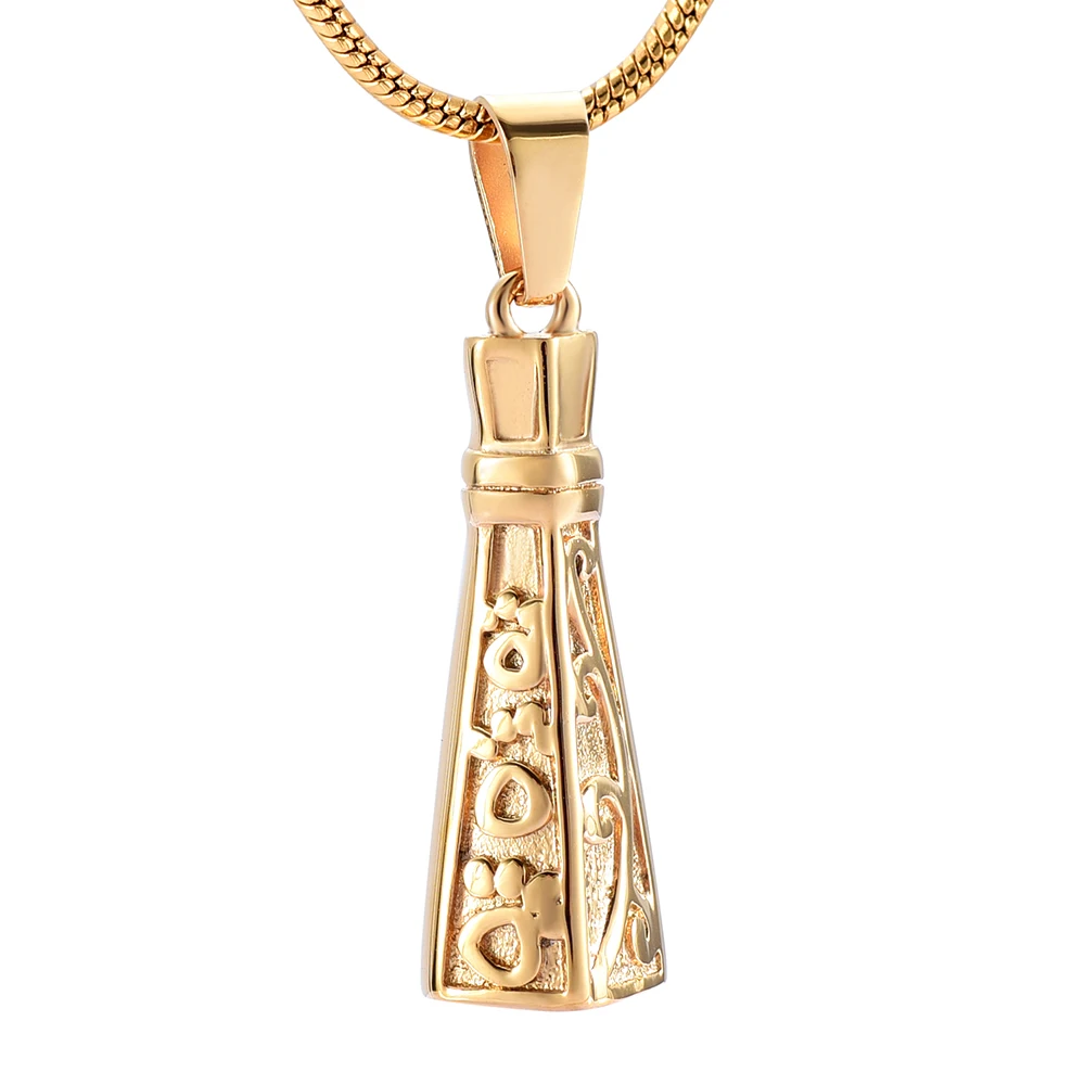 IJD9940 1 Gold Tower Shape 316L Stainless Steel Cremation Urn Necklace