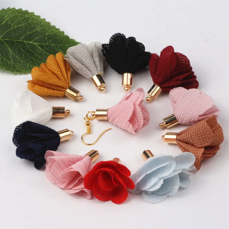 100pcs Mix Color 30mm Flower Tassel Charms Pendants for Earring Keychain Cellphone Straps Bag Hanging Accessories