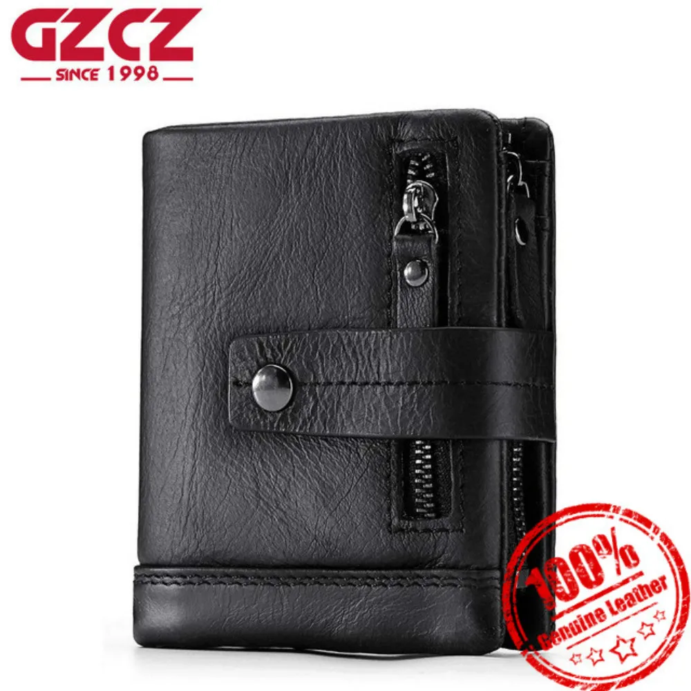 

GZCZ Men Wallet Genuine Leather Coin Purse Male Coin Purse Man Vintage Style Hasp Zipper Design High Quality Brand Money Bag